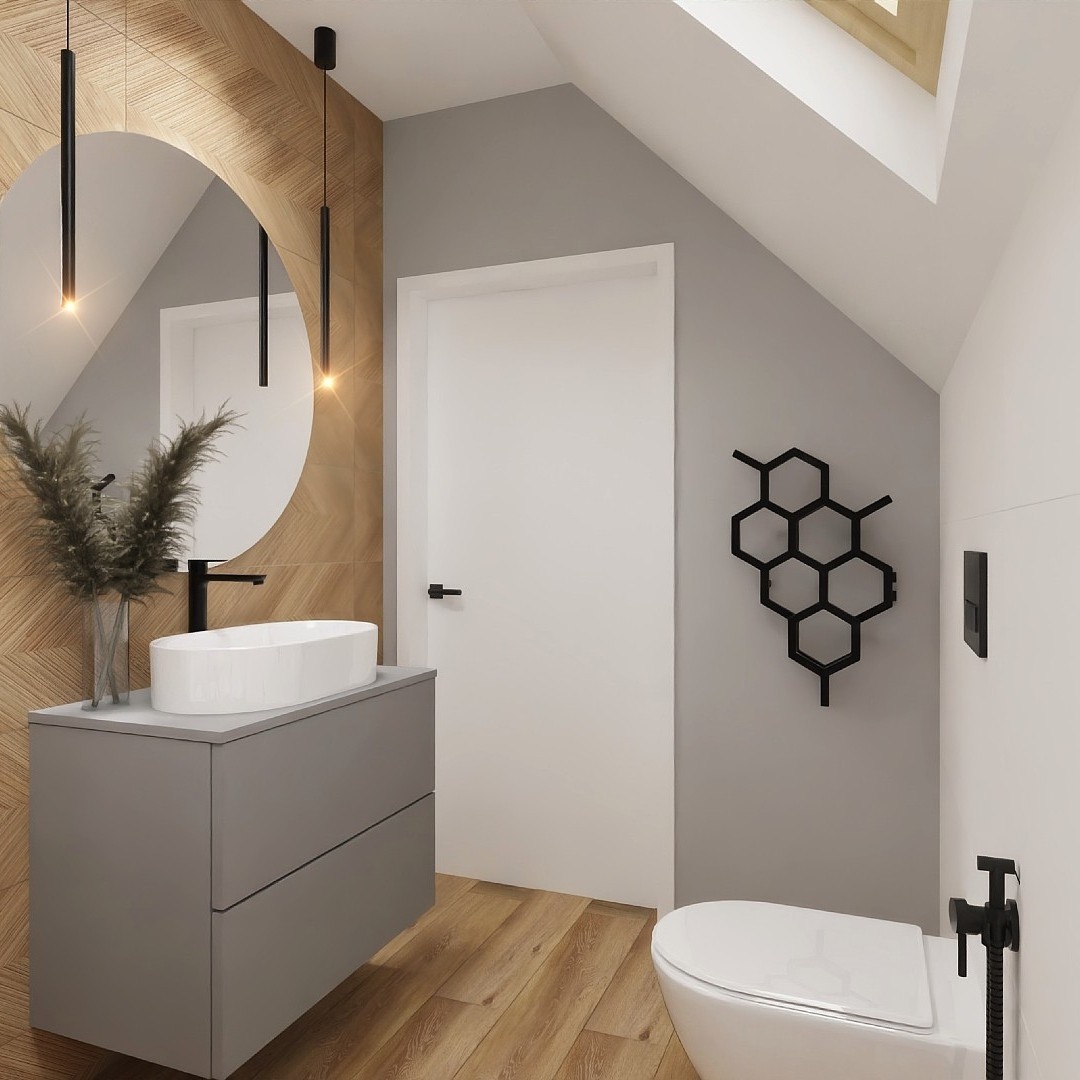 Jasna łazienka na poddaszu w stylu skandynawskim